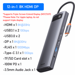 Baseus 12 in 1 HUB Dock 8K/30Hz USB C HUB Type C to HDMI-compatible USB 3.0 Adapter PD 100W DP RJ45 Station for MacBook Pro Air