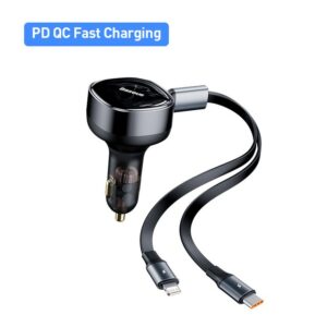 Baseus Enjoyment Retractable 2-in-1 Car Charger C+L 30W Black